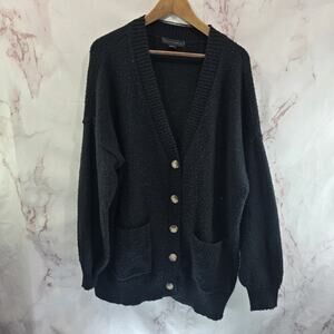 Anthropologie Sweater Womens XL Black Cardigan Fuzzy Boucle Oversized Sanctuary